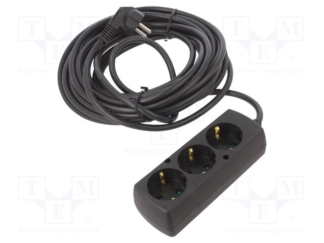 Extension lead; Schuko; Sockets: 3; PVC; black; 3x1,5mm2; Len: 10m