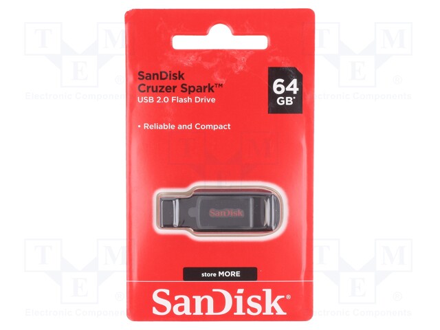 Pendrive; USB 2.0; 64GB; USB A; CRUZER SPARK; Colour: black