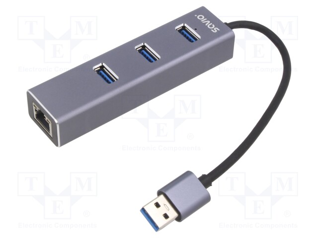 USB to Fast Ethernet adapter with USB hub; USB 3.1; PnP; grey