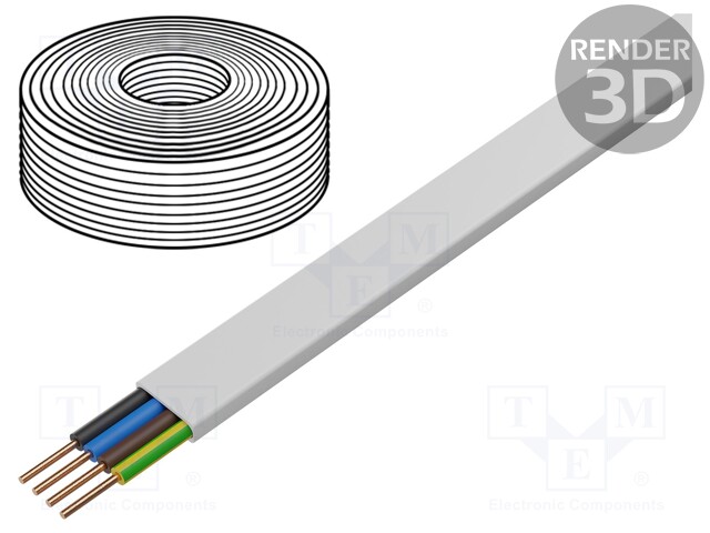 Wire; YDY; flat; solid; Cu; 4x2,5mm2; PVC; white; 450/750V; 100m