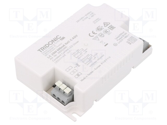 Power supply: switched-mode; LED; 25W; 21.4÷44VDC; 600mA; IP20