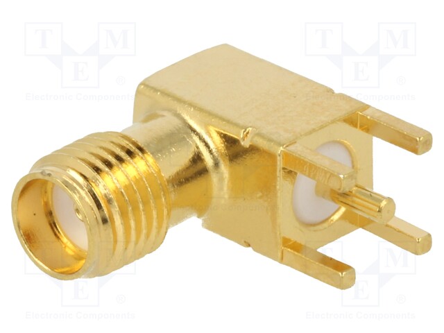 Socket; SMA; female; angled 90°; 50Ω; THT; on PCBs; teflon