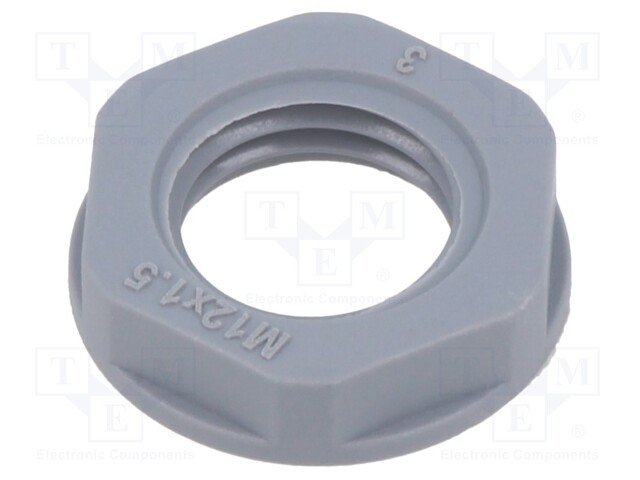 Nut; M12; polyamide; 18mm; grey; Thread: metric; Pitch: 1.5; Entrelec