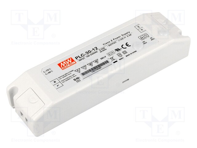 Power supply: switched-mode; LED; 30W; 12VDC; 8.4÷12VDC; 2.5A; IP20