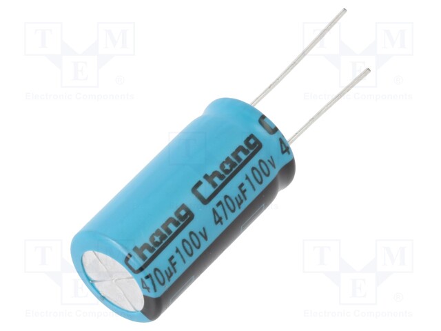 Capacitor: electrolytic; THT; 470uF; 100VDC; Ø16x30mm; Pitch: 7.5mm