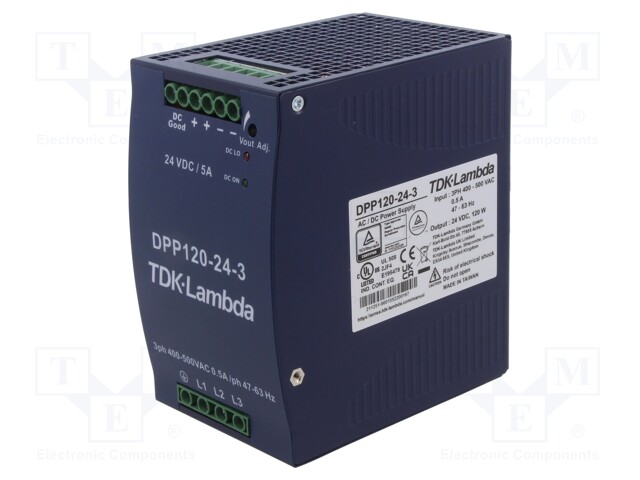 Power supply: switched-mode; for DIN rail; 120W; 24VDC; 5A; 89%