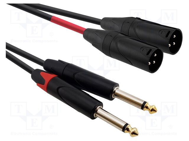 Cable; Jack 6,3mm plug x2,XLR male 3pin x2; 2m; black; PVC