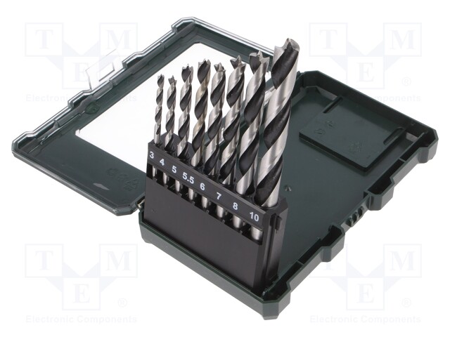 Drill set; wood; Ø: 10mm,3mm,4mm,5,5mm,5mm,6mm,7mm,8mm; steel