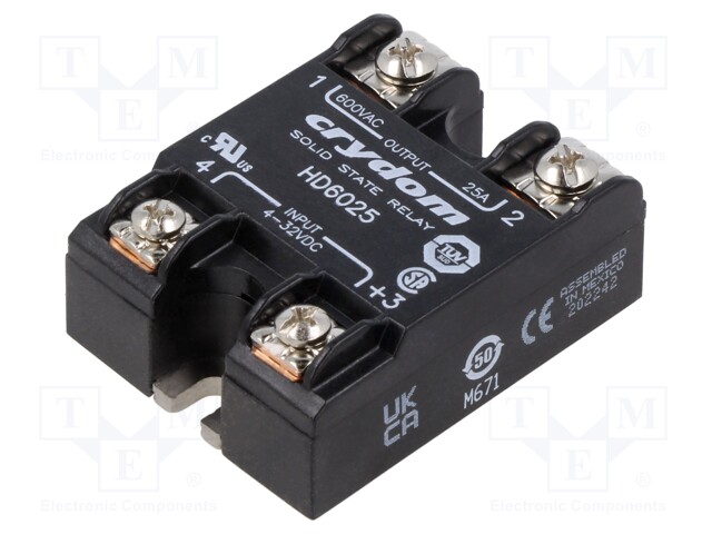 Relay: solid state; Ucntrl: 4÷32VDC; 25A; 48÷660VAC; on panel; IP00