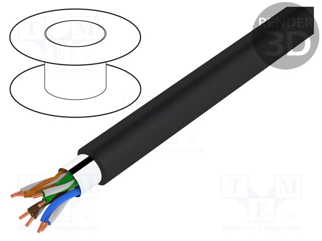 Wire; U/UTP; 5e; outdoor; solid; Cu; 4x2x24AWG; PE; black; 100m