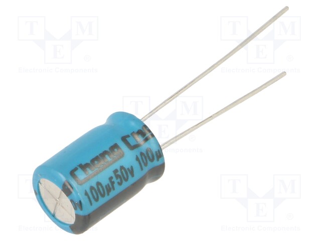 Capacitor: electrolytic; THT; 100uF; 50VDC; Ø8x11.5mm; Pitch: 3.5mm