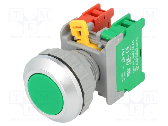 Switch: push-button; Stabl.pos: 1; NC + NO; 30mm; green; IP65; Pos: 2