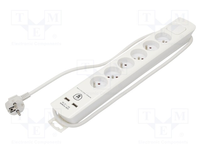 Plug socket strip: protective; Sockets: 6; 230VAC; 10A; 1.4m