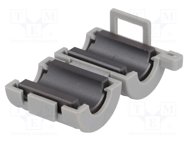 Ferrite: two-piece; on round cable; A: 22mm; B: 18mm; C: 7mm; D: 15mm
