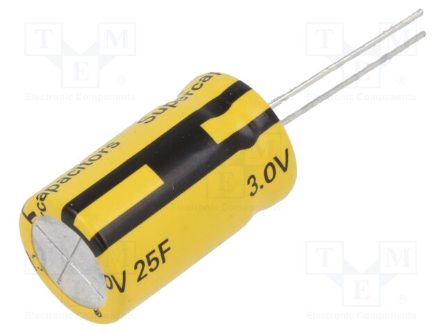 Supercapacitor; THT; 25F; 3VDC; -10÷30%; Body dim: Ø16.5x28.4mm