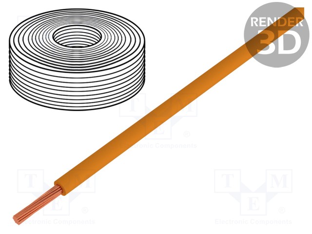 Wire; stranded; Cu; 0.25mm2; PVC; orange; 100V; 50m; Class: 5