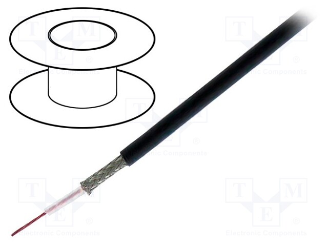 Wire: coaxial; RG179; 1x30AWG; stranded; CCS; PVC; black; 50m; 164ft