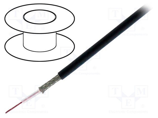 Wire: coaxial; RG174; 1x26AWG; stranded; CCS; PVC; black; 305m