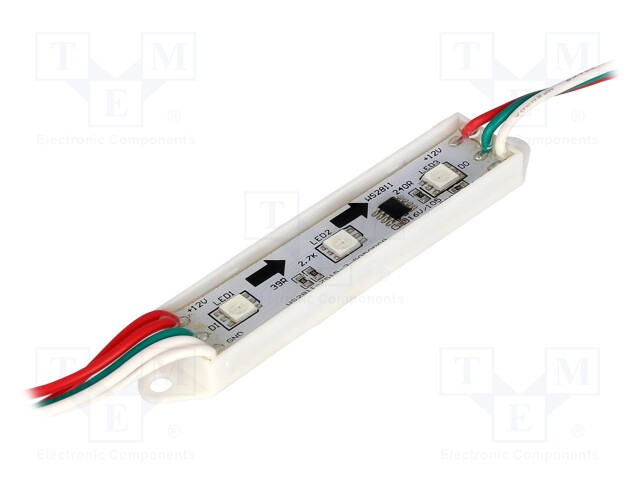 Module: LED; Colour: RGB; 120°; No.of diodes: 3; 64mA; 75x15mm; 12V