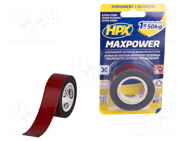 Tape: fixing; W: 25mm; L: 1.5m; D: 1.1mm; V: double-sided; acrylic