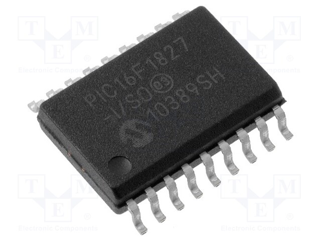 PIC microcontroller; Memory: 7kB; SRAM: 384B; EEPROM: 256B; SMD