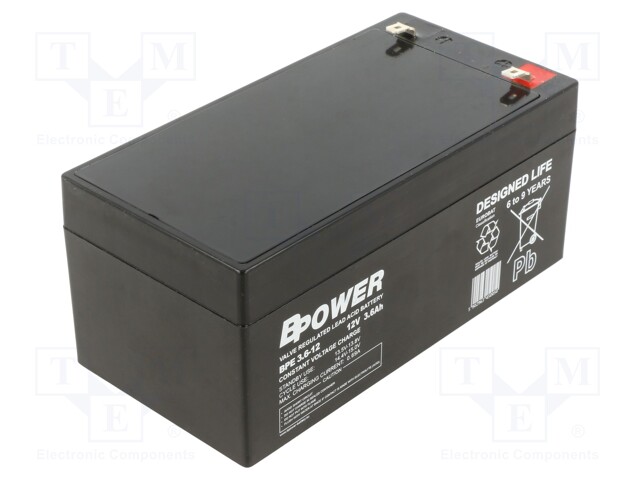 Re-battery: acid-lead; 12V; 3.6Ah; AGM; maintenance-free,left +