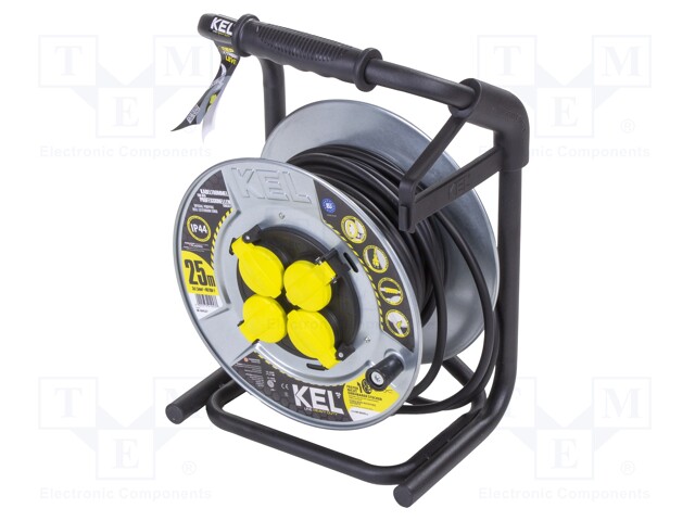 Extension lead; reel,with non-rotating sockets; Sockets: 4; 25m