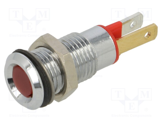Indicator: LED; flat; red; 2VDC; Ø8mm; 2x0,8mm connectors; metal