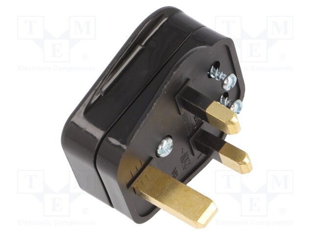 Connector: AC supply; plug; 2P+PE; 250VAC; 3A; black; PIN: 3; angled