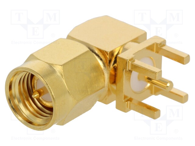 Socket; SMA; male; angled 90°; 50Ω; THT; on PCBs; teflon