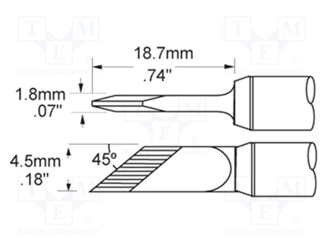Tip; knife,elongated; 4.5mm; 366°C; for soldering station