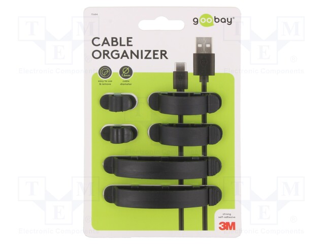 Set of clips; black; Cable P-clips; 3pcs; self-adhesive
