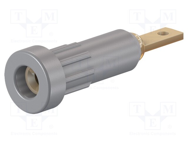 Socket; 2mm banana; 10A; 23mm; grey; Mounting: soldered,on panel