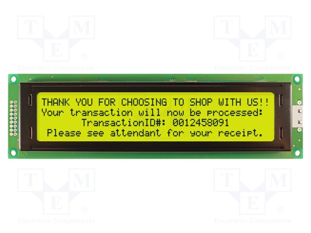 Display: LCD; alphanumeric; STN Positive; 40x4/4x40; yellow-green