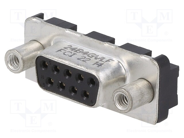 D Sub Connector, Standard, Receptacle, FCI Delta D Series, 9 Contacts, DE, Solder