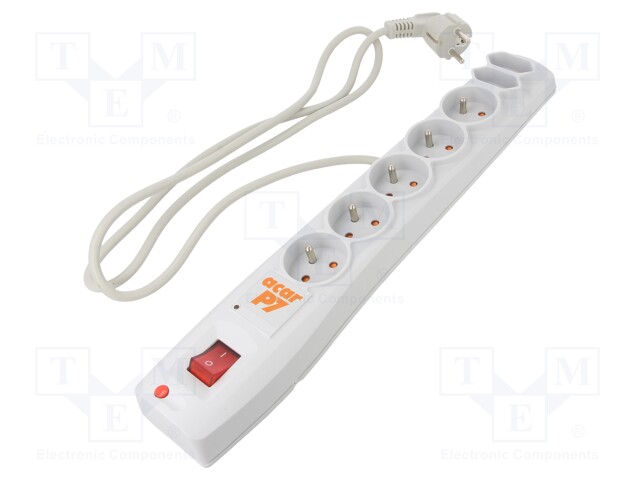 Plug socket strip: protective; Sockets: 7; 230VAC; 10A; grey