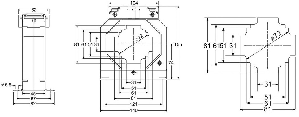 Current transformer; Iout: 5A; Iin: 1.2kA; Ø: 73mm; Cutout: 80x30mm
