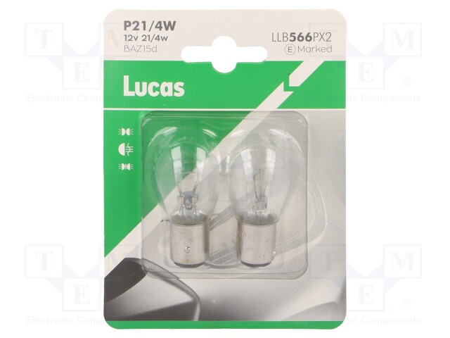 Filament lamp: automotive; BAZ15D; transparent; 12V; 21/4W; LLB