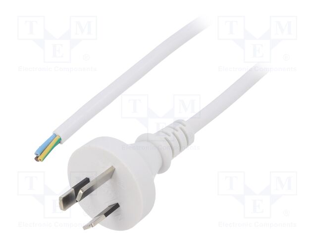 Cable; AS/NZS 3112 (I) plug,wires; PVC; 1.5m; white; 3x0,75mm2