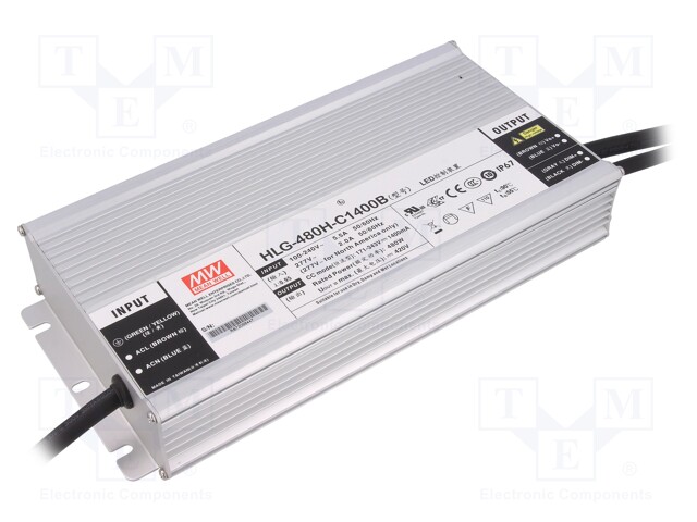 Power supply: switched-mode; LED; 480W; 171÷343VDC; 1400mA; IP67