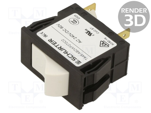 Circuit breaker; Urated: 240VAC; 60VDC; 15A; DPST; Poles: 2; SNAP-IN