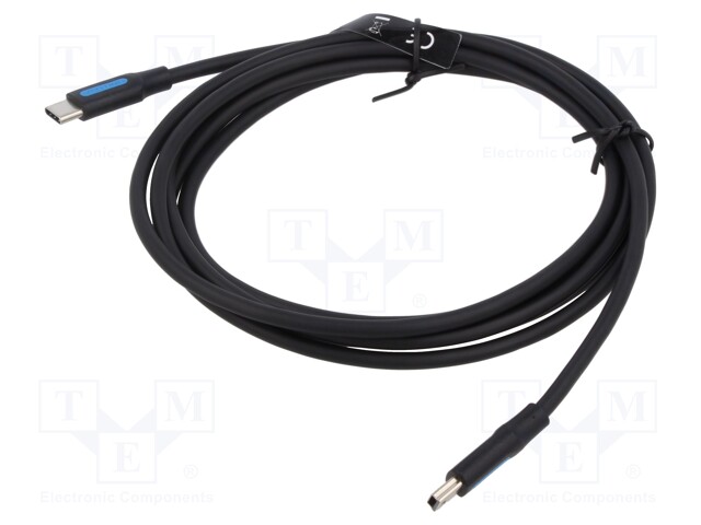 Cable; USB 2.0; USB B mini plug,USB C plug; nickel plated; 2m
