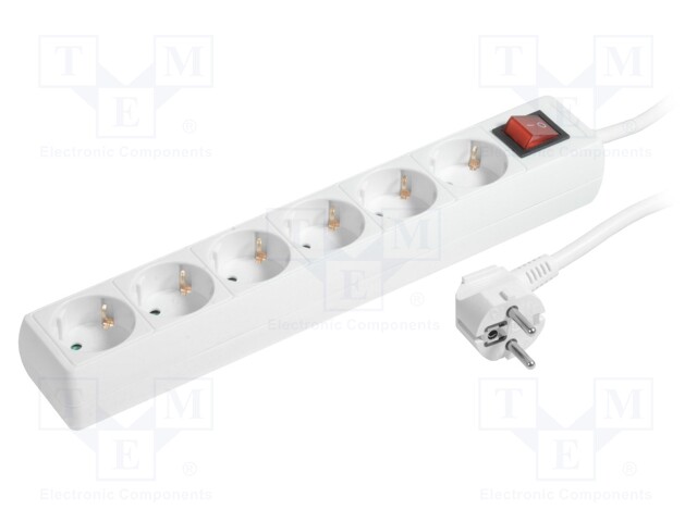 Plug socket strip: protective; Sockets: 6; 230VAC; 16A; 1.5m; IP20