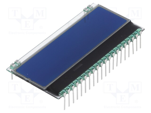 Display: LCD; alphanumeric; STN Negative; 8x1; blue; 55x17.5mm