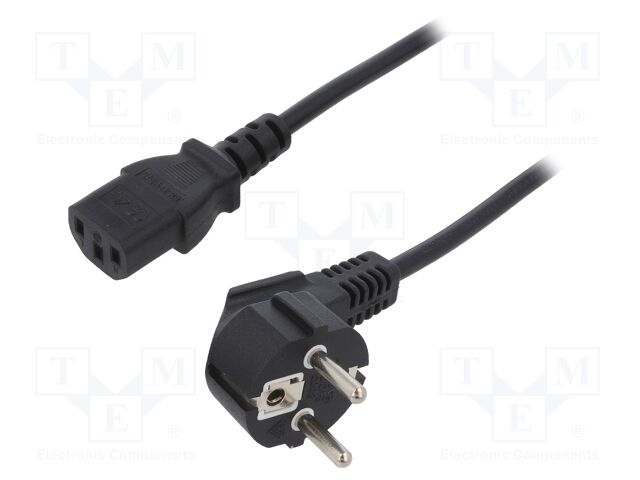 Cable; CEE 7/7 (E/F) plug angled,IEC C13 female; 1.2m; black