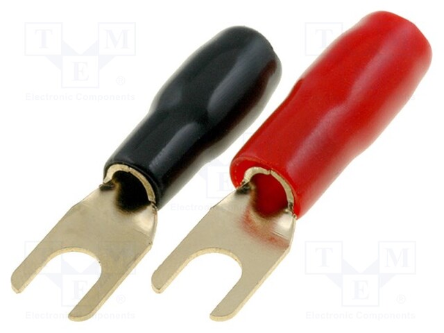 Terminal: fork; M4; 10mm2; gold-plated; insulated; red and black