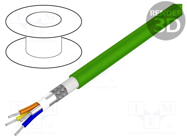 Wire; S/FTP; 5e; stranded; Cu; 4x22AWG; PUR; green; 152m; 6.5mm