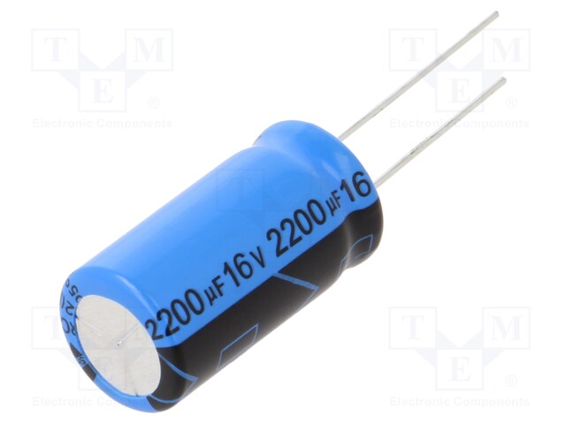 Capacitor: electrolytic; THT; 2200uF; 16VDC; Pitch: 5mm; ±20%
