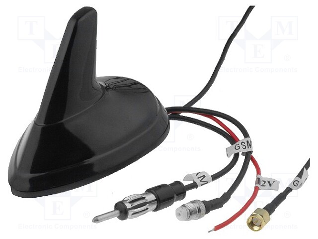 Antenna; SHARK; AM,FM,GPS,GSM; DIN,FME-A,SMA-A; 0.2m; black; 12VDC