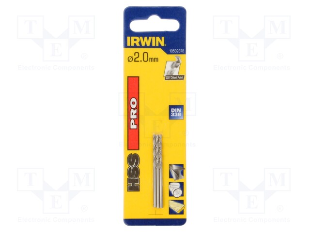 Drill bit; for metal; Ø: 2mm; L: 49mm; Working part len: 24mm; 3pcs.